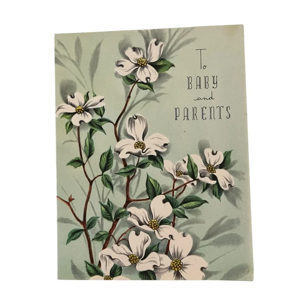 Unused Vintage Greeting Card To Baby and Parents Floral Congratulations